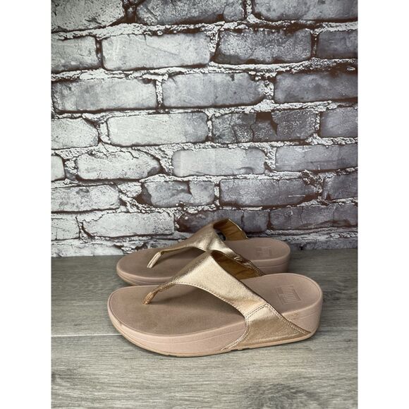 FitFlop Lulu Rose Gold Pink Synthetic Thong Wedge Sandals Women's Sz 8M US/39EU - Picture 16 of 16